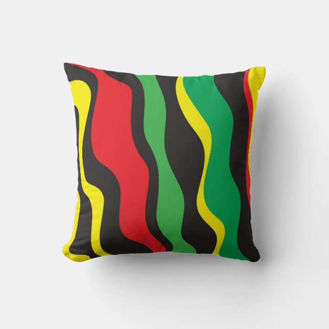 Cojín Decorativo Ola de rasta negra verde amarillo rojo (Anverso)