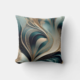 Cojín Decorativo Ola Dorada - Arte abstracto teal y dorado