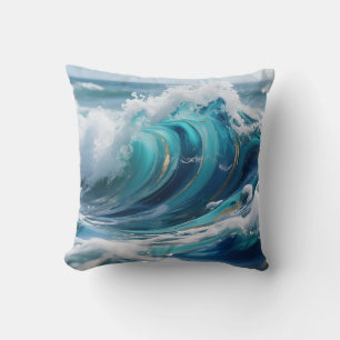 Cojín Decorativo Ola Dorada de Mar Turquesa