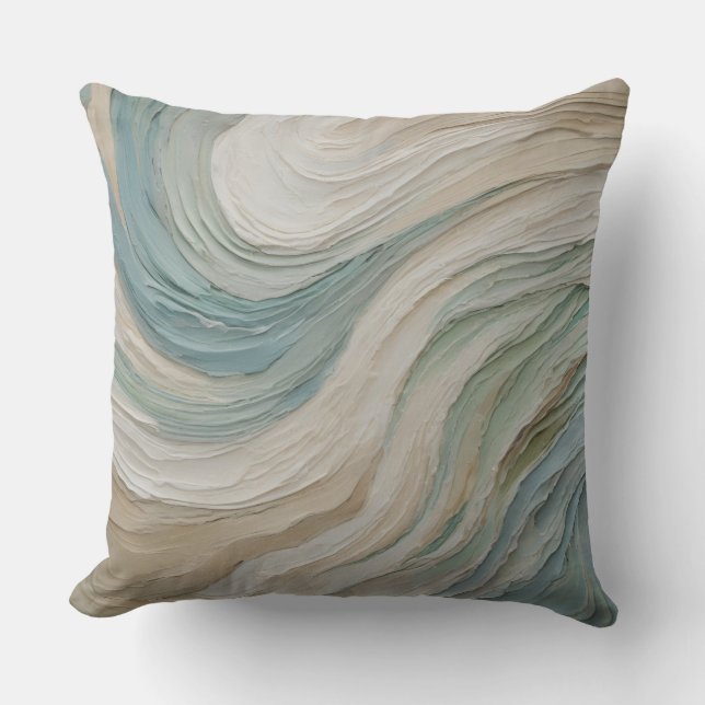 Cojín Decorativo Olas abstractas azules verdes beige costeras (Anverso)