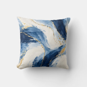 Cojín Decorativo Olas abstractas azules y doradas