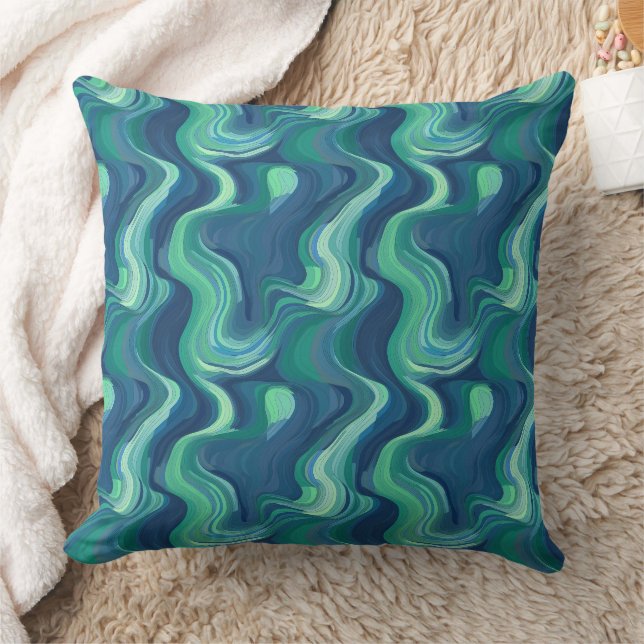 Cojín Decorativo Olas abstractas azules y verdes (Manta)