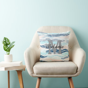 Cojín Decorativo Olas abstractas del océano patrón texturizado azul