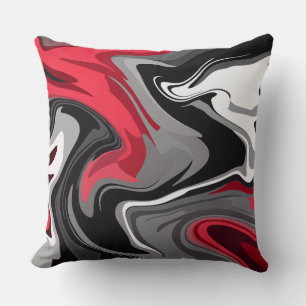 Cojín Decorativo Olas abstractas rojas, negras, blancas y grises di
