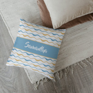 Cojín Decorativo Olas Amarillas y Turquesas Personalizadas Náuticas