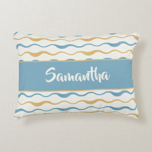 Cojín Decorativo Olas amarillas y turquesas Personalizadas Náuticas
