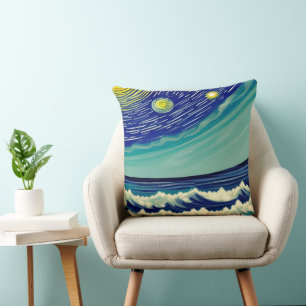 Cojín Decorativo Olas azules y blancas: Estrellas lunares