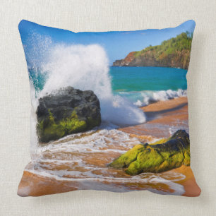 Cojín Decorativo Olas chocan en la playa, Hawaii