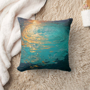 Cojín Decorativo Olas de agua abstractas con luz solar dorada