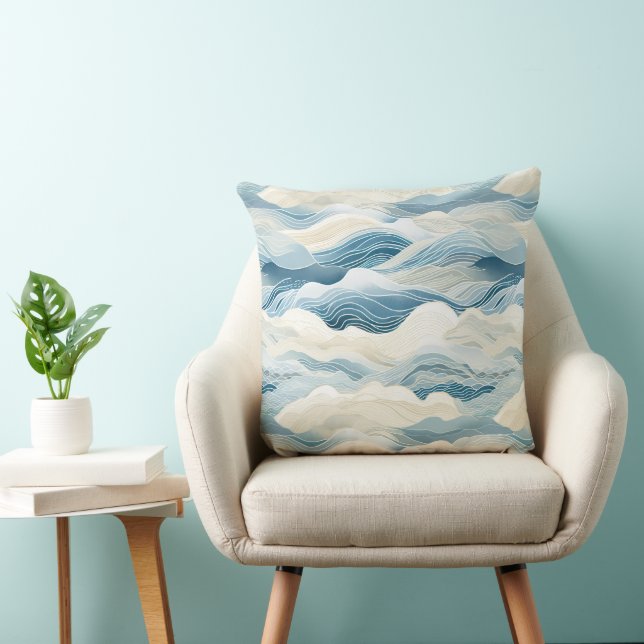 Cojín Decorativo Olas de arena azul crema marina (Silla)