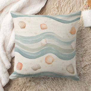 Cojín Decorativo Olas de Conchas Marinas Silenciadas - Estilo Playa