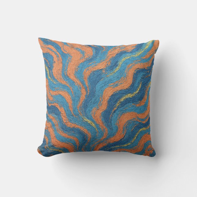 Cojín Decorativo olas de coral e índigo (Anverso)