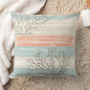 Cojín Decorativo Olas de coral y conchas costeras en acuarela (1)