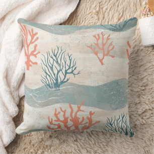 Cojín Decorativo Olas de coral y conchas costeras en acuarela (10)
