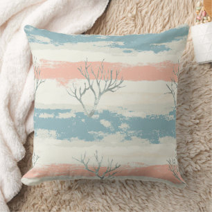 Cojín Decorativo Olas de coral y conchas costeras en acuarela (2)