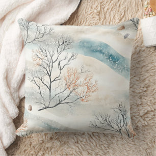 Cojín Decorativo Olas de coral y conchas costeras en acuarela (3)