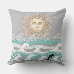 Cojín Decorativo olas de delfines al atardecer