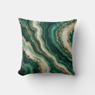Cojín Decorativo Olas de mineral de oro ágata esmeralda