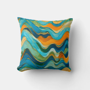 Cojín Decorativo Olas de Naranja verde azul "Sanlúcar"