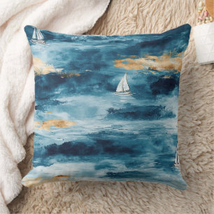 Cojín Decorativo Olas de patrón náutico de velero costero (4)