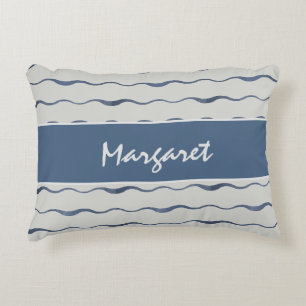 Cojín Decorativo Olas de Pizarra Azul Decoración Náutica Personaliz