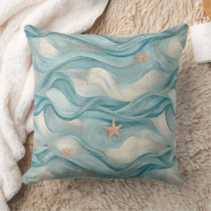 Cojín Decorativo Olas de Té Verde Naval Náutico y Estampado de Estr