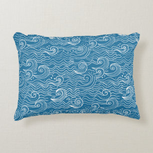Cojín Decorativo Olas del océano azul y blanco