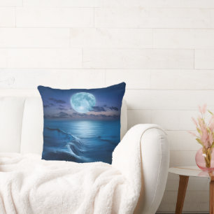 Cojín Decorativo Olas del océano iluminadas por la luna con luna ll