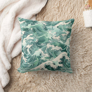 Cojín Decorativo Olas del Océano Japonés Aqua Patrón Marino