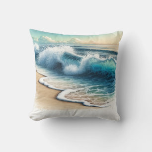Cojín Decorativo Olas del océano que chocan playa costera rústica