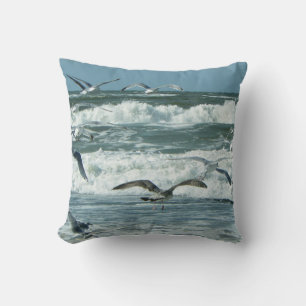 Cojín Decorativo Olas marinas, gaviotas, cielo azul