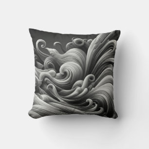 Cojín Decorativo Olas negras grises y blancas