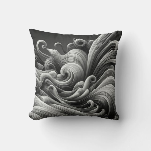 Cojín Decorativo Olas negras grises y blancas (Anverso)