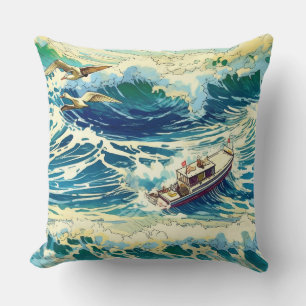 Cojín Decorativo Olas oceánicas en barco pesquero