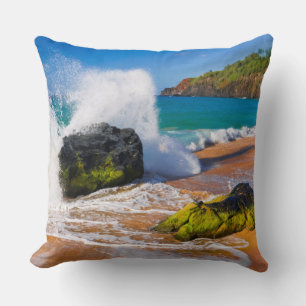Cojín Decorativo Olas rompen en la playa, Hawaii