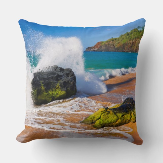 Cojín Decorativo Olas rompen en la playa, Hawaii (Anverso)