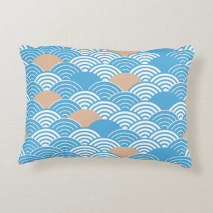 Cojín Decorativo Olas y Sol Naciente Japoneses Modernos Seigaiha