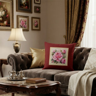 Cojín Decorativo Óleo sobre rosa rosa shabby chic burgundy