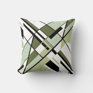 Cojín Decorativo Olive Green Black White Diagonal Angular Design