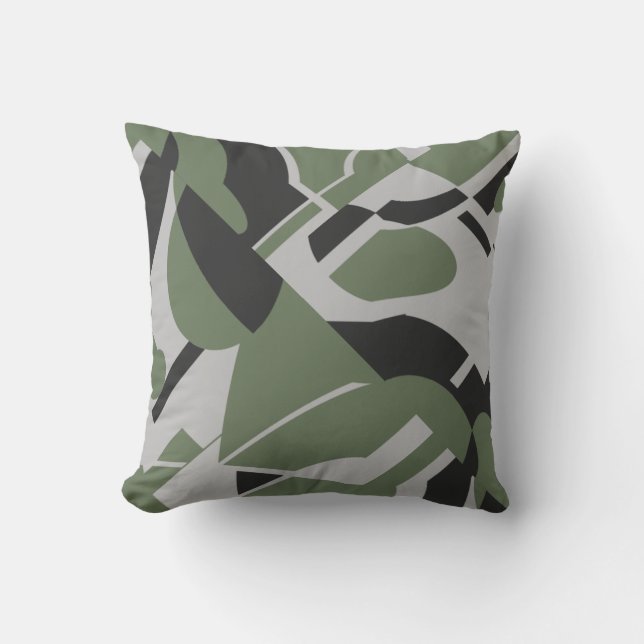 Cojín Decorativo Olive Green Gray Black Bold Diagonal Design (Anverso)
