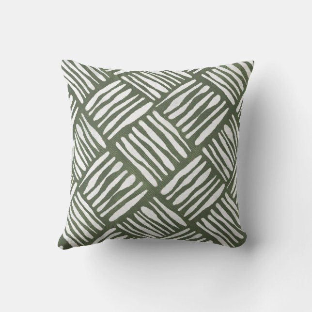 Cojín Decorativo Olive Green Hand-Drawn Basket Weave (Reverso)