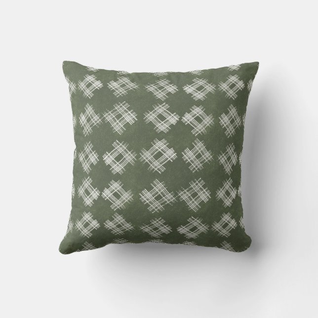 Cojín Decorativo Olive Green Hand-Drawn Rustic Checkered Pattern (Reverso)
