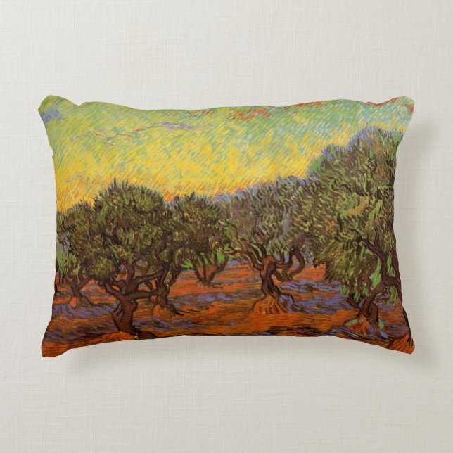 Cojín Decorativo Olive Grove, cielo Naranja por Vincent van Gogh (Anverso)