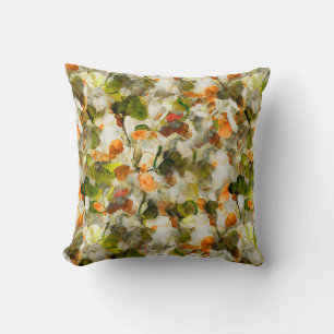 Cojín Decorativo Olive & Orange Floral Abstracto Acuarela Otoño 
