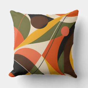 Cojín Decorativo Olive Orange Retro Geometric Abstract