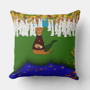Cojín Decorativo Oliver La Nutria Río Lobo Lago Otoño Poliéster