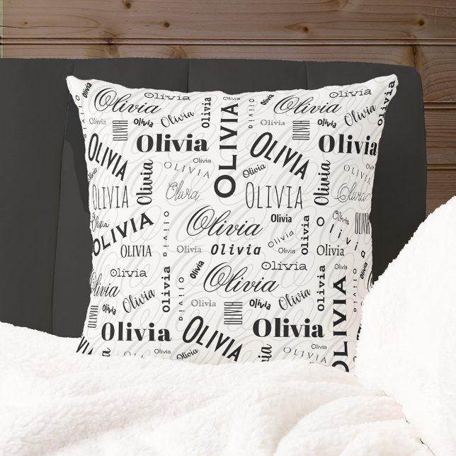 Cojín Decorativo Olivia Custom Name Black White  (Subido por el creador)