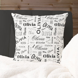 Cojín Decorativo Olivia Nombre Personalizado Negro Blanco