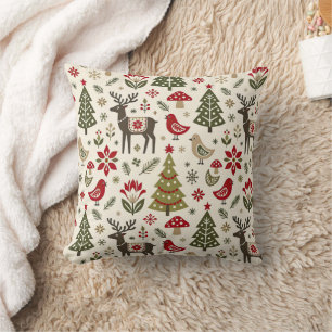 Cojín Decorativo Olivo Rojo Reno Escandinavo Bosque