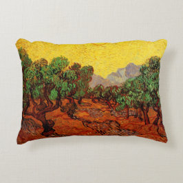 Cojín Decorativo Olivos con cielo amarillo y sol de Van Gogh